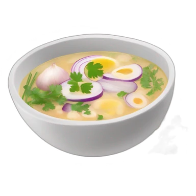 hot soup with the following ingredients sliced red onions, albacore, parsley and yucca sticker