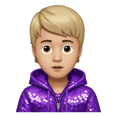 Justin Bieber with light skin, dark blonde hair, purple sequin outfit sticker
