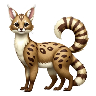 Colorful dark realistic chocolate-brown tropical beige fur glorious divine exotic cute cool beautiful shiny beautiful fantasy-Furret-Eevee-caracal-civet-genet-sergal-vernid-Cacomistle-oncilla-animal-Fakémon-hybrid-fursona with white deer-spots pattern markings (full body) sticker