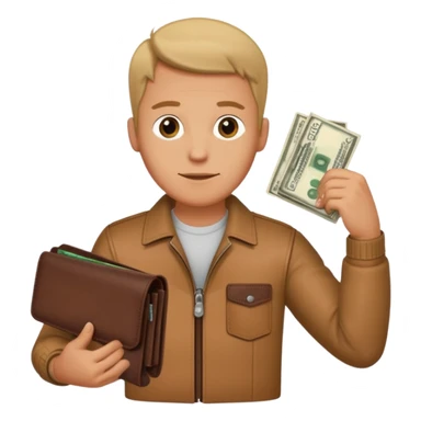 Man with arm for head holding a wallet with money  sticker