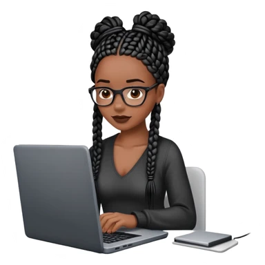  A dark Black woman with black box braids sitting behind a laptop, typing or looking at the screen. sticker