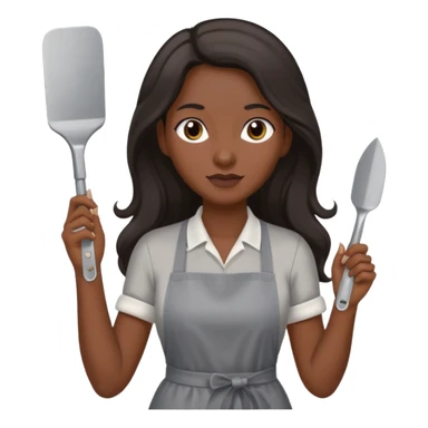 A Georgian women with long dark hair in gray apron and with nail file in her hand  sticker