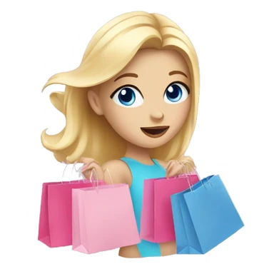 cute blonde with blue eyes surrounded by pink shopping bags sticker