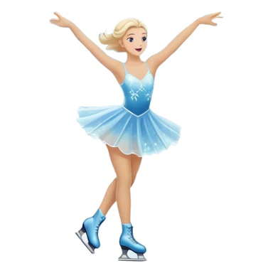 An icon featuring a shimmering rink, colorful spotlights, snowflakes gently falling from the sky, and an audience in the stands, with a snowy landscape visible through large windows with a graceful figure skater performing a spin on a sparkling ice rink. Transparent background. sticker