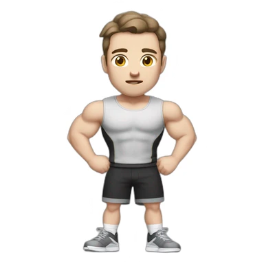 Confused Pale skinned Fit Man With the biceps and dark brown hair in black shirt, gray sports shorts and white Sneakers sticker