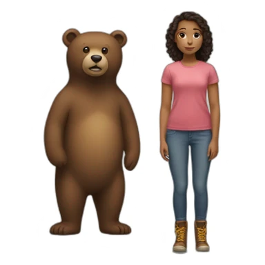 girl standing next to big bear sticker