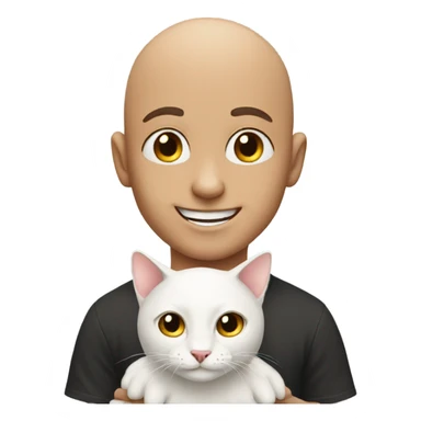 bald boy smiling with cat sticker