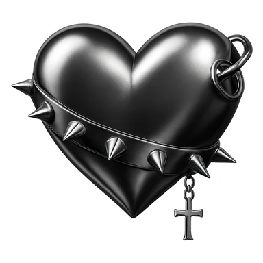an orange heart with goth accessories, chrome style, shiny and metallic sticker