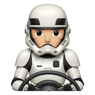 ["Stormtrooper helmet driver, white armor, hands on steering wheel."] sticker