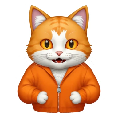 cat with sharp teethin a orange sweater  sticker