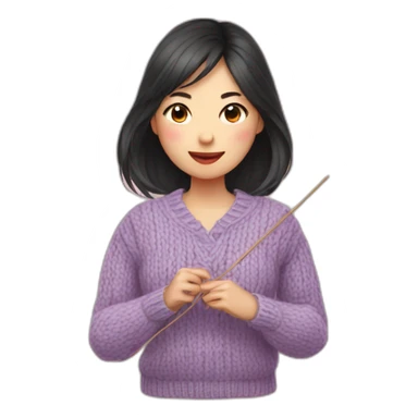 a asian girl knitting sweater sticker