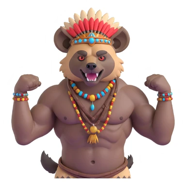 A native strong buff hyena with war bonnet flexing posing  sticker