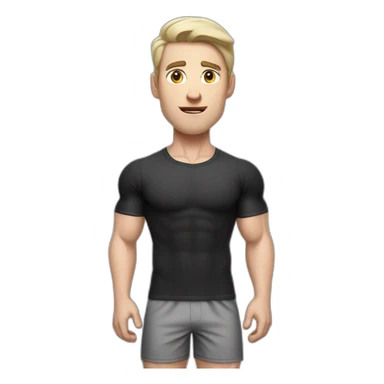 Confused Pale skinned Fit Man With the biceps and dark brown hair in black shirt, gray sports shorts and white Sneakers sticker