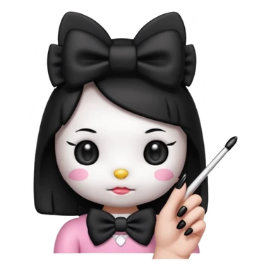 hello kitty with a blunt in a hand with long black nails and a black bow sticker