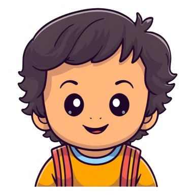 smiling toddler face with big eyes, medium skin tone, and dark wavy hair sticker