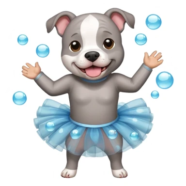 Grey Pibble in a tutu , surrounded by clear bubbles  sticker