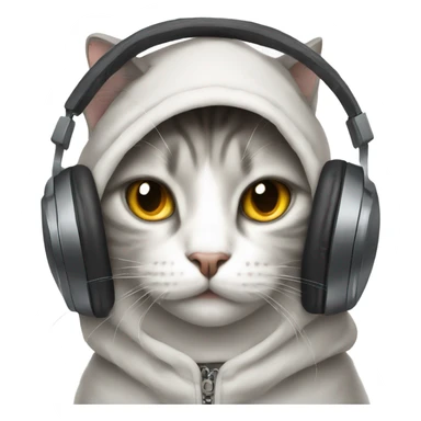 Cat wearing a hoodie vibing to headphones sticker