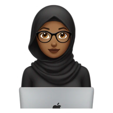 Brown girl with black hijab and black glasses in front of MacBook 💻  sticker