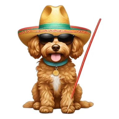 cavapoo wearing sunglasses and sombrero holding chopsticks sticker