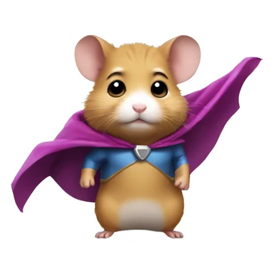 A tiny hamster emoji with a superhero cape and a determined face sticker
