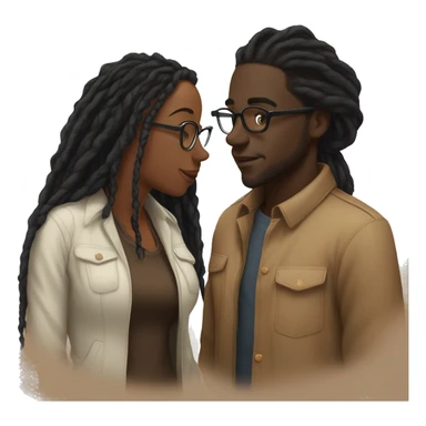 black couple with locs, male darkskin with long black locs, female brown skin with glasses and brown locs tied up kissing sticker
