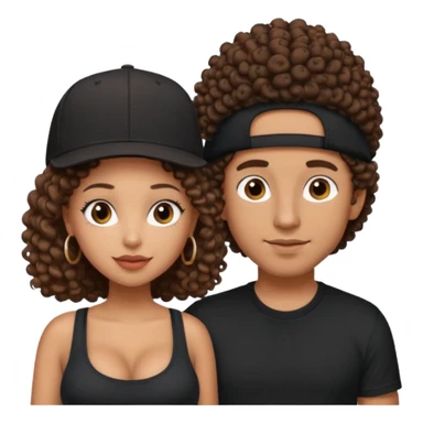 A picture of a loving tanned couple. the guy is Mexican, with a bald hair cut and he has a SnapBack hat on. The girl is mixed, the girl is wearing a black shirt, the girl has brown curly big hair and the girl has big boobs  sticker