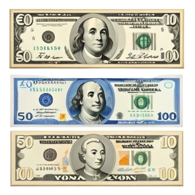 Icon for Banknote Collecting: old and new banknotes from different countries such as Euro, Dollar, Yen, Krona, Yuan, and others, displayed in frames on a wall. The icon should evoke the diversity and richness of currency collection. Transparent background. sticker