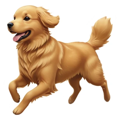 A Golden Retriever running on a beach at sunset, fur blowing in the wind, joyful expression. Motion capture, golden hour lighting, realistic water reflections. sticker
