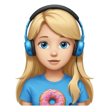 una ragazza dall‘ età di 19 anni con capelli biondi miele lunghi ,  occhi celesti,  con addosso una maglietta con una ciambella e le cuffie ascoltando violetta sticker