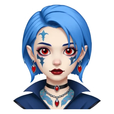 wampire with blue hair and face tattooed and extra big earing sticker