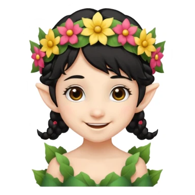 tiny Elf with Flower Crown, curley hair black sticker
