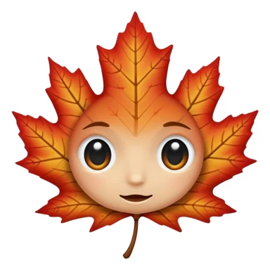 emoji, feuille d'érable couleur vermeille, deux yeux ronds noirs brillants sticker