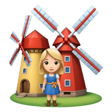 Dutch windmill with cute girl sticker
