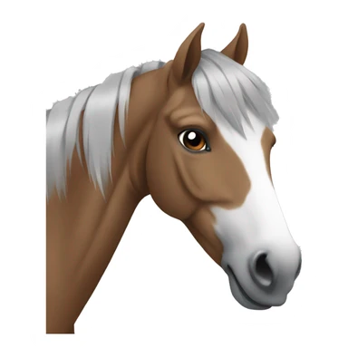 A brown/white horse wearing a grey t-shirt sticker