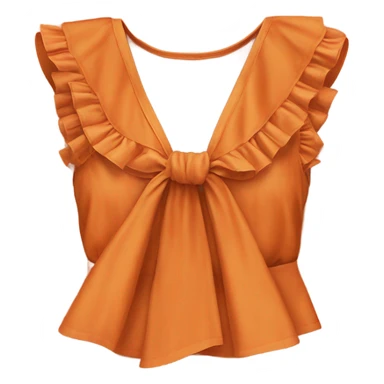 Realistic orange cut out crop top blouse. Ruffles. Isolated. Fancy sash sticker