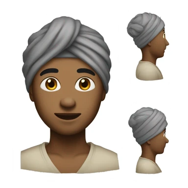 Got it! Here's the description: "a person wearing a turban, facing forward, but with their head slightly turned to the right so that their face is not fully visible." sticker