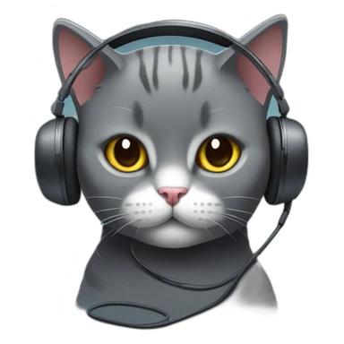 Dark Grey British short hair cat wearing gaming headset sticker
