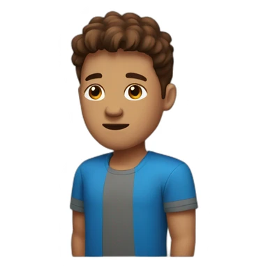 A cubic man, Brown hair, blue t-shirt, Brown skin sticker