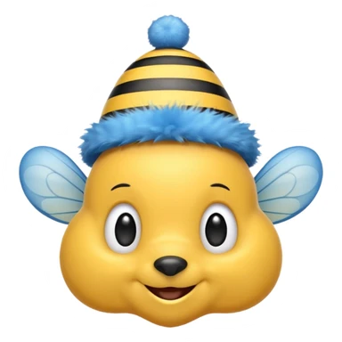 
Bees with blue Birthday Hat, Happy bee with striped party hat sticker