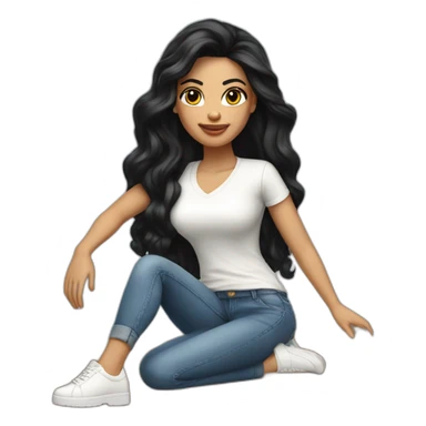 Brazilian Woman with small lips black eyes long black hair dressing jeans with white Tshirt in creamy high heels sticker