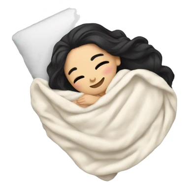 Pale Girl with black hair laying down cozy in a  blanket sticker