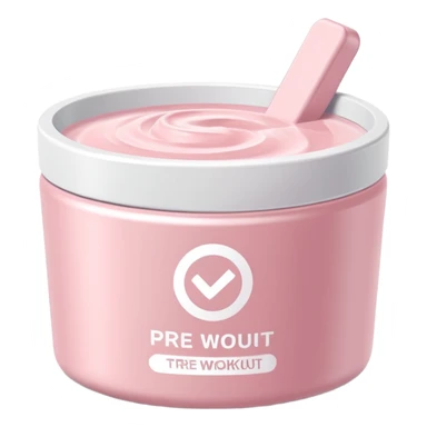 Pastel pink pre-workout tub with sleek white text, luxury background sticker