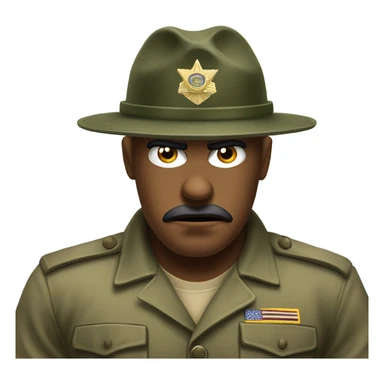 drill sergeant character wearing a classic sergeant hat and a camouflage army shirt. The character should have an angry intense expression. sticker