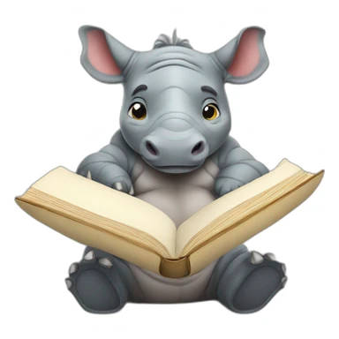 cute rhino reading book sticker