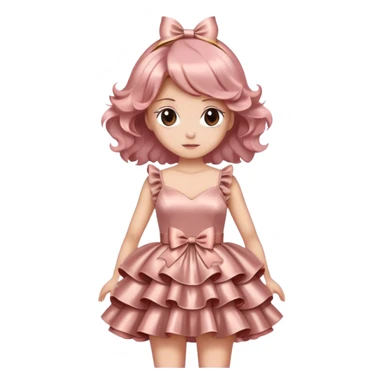 satin soft rose gold dress with ruffle and with ribbon sticker
