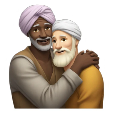 Turban older Man from africa hugs blond beard European man sticker
