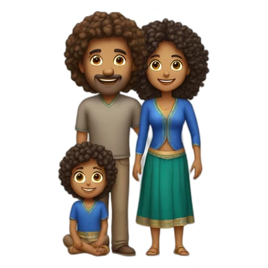 indian family with one dad and one son straight hair and one mom and one daughter curly hair sticker