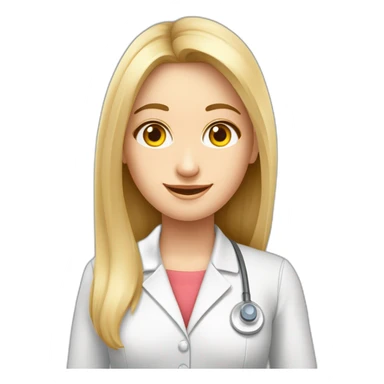 Crea un avatar de medio cuerpo de una nutricionista rubia con ojos grandes y de color gris, cara fina, pelo largo, empieza por ahí y vamos refinando el resultado  sticker