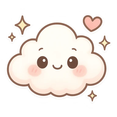 chibi sticker-style cloud with sparkles and a heart accent, girly, cute and exaggerated sticker