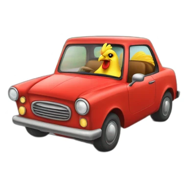male chicken driving red car sticker